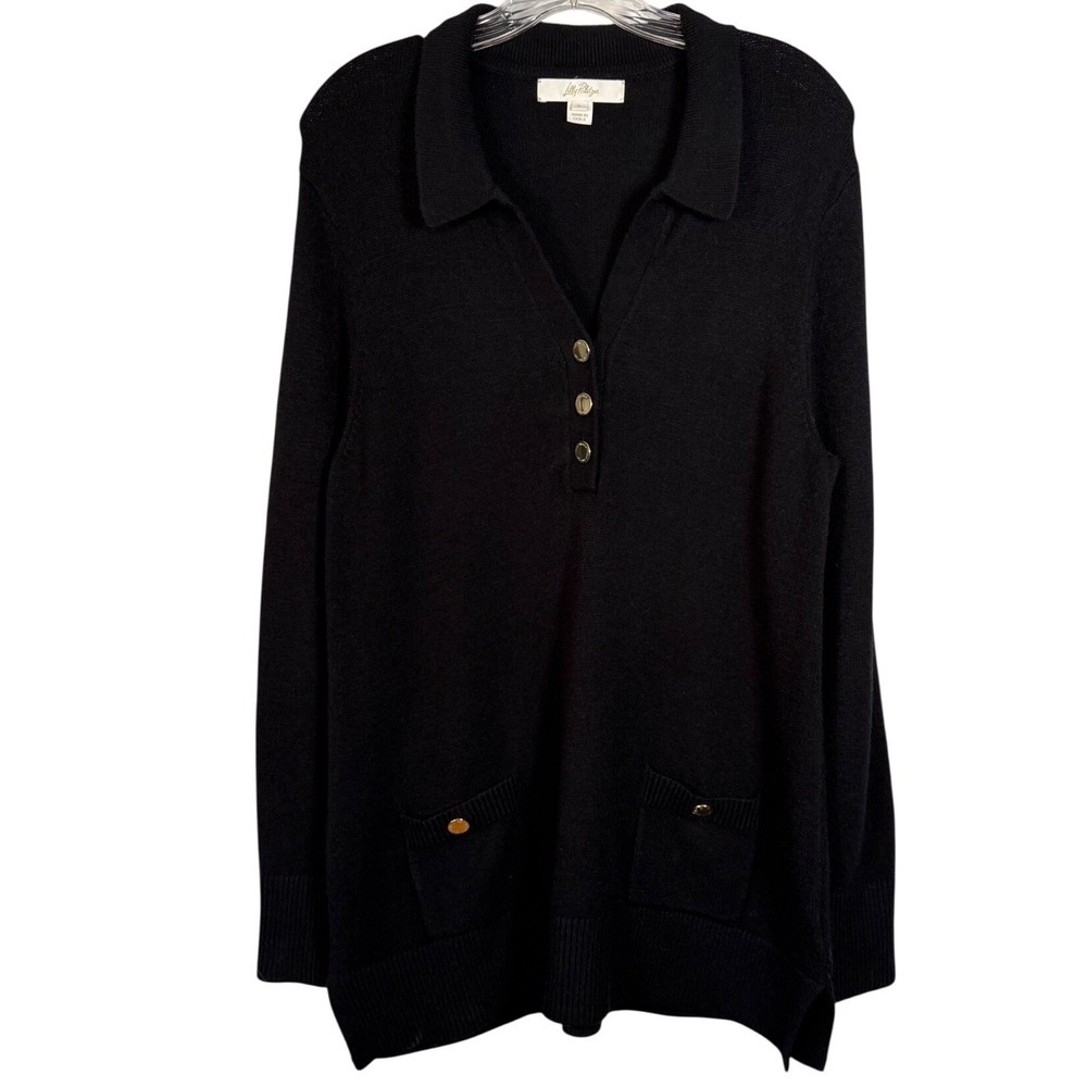 Lilly Pulitzer Jette Tunic Sweater, Collared black. - Picture 2 of 6